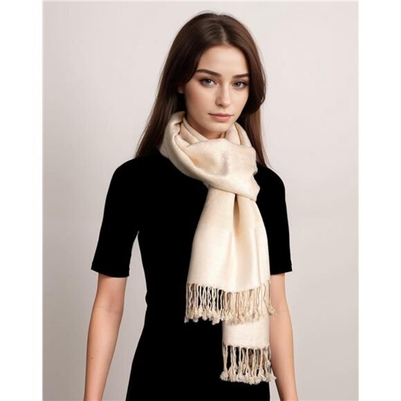 Two-Tone  Paisley Pashmina Scarf – Lightweight Apricot - Picture 4 of 6